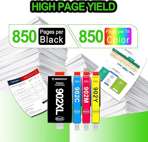 Miniatura 4 de greencycle Paquete combinado de cartuchos de tinta 902XL de repuesto para HP 902 902 XL con chip mejorado compatible con HP Officejet Pro 6968 6978