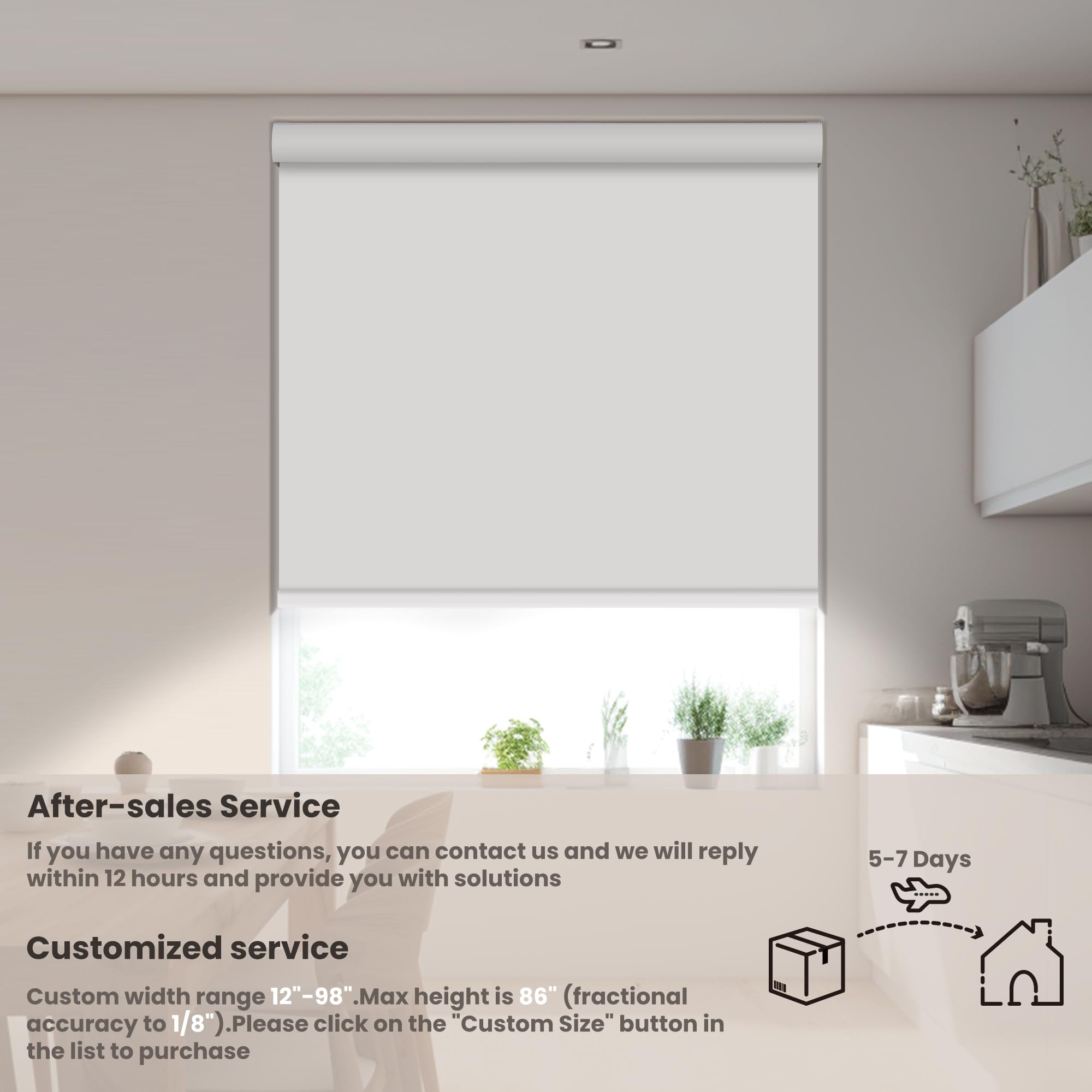 BERISSA Blackout Roller Blinds for Windows Cordless Room Darkening Roller Shades with Cassette Valance Black Out Custom Window Shades for Home Office Dining Room Living Room White