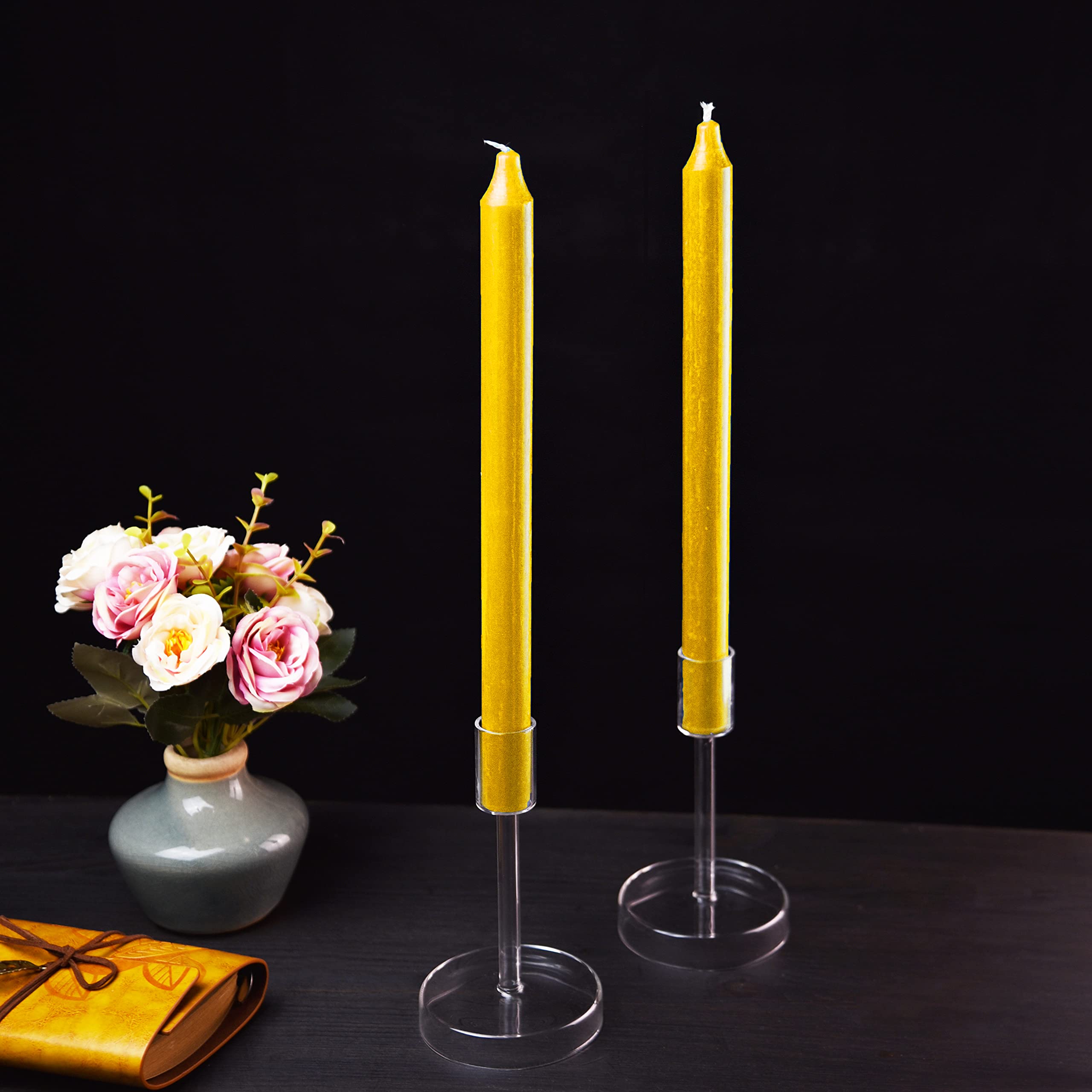 Velas danesas de palo amarillo sol - paquete de 12, altura 29cm, Ø 2,2cm, tiempo de combustión aprox. 14 horas, velas cilíndricas para candelabros, juego de velas de decoración