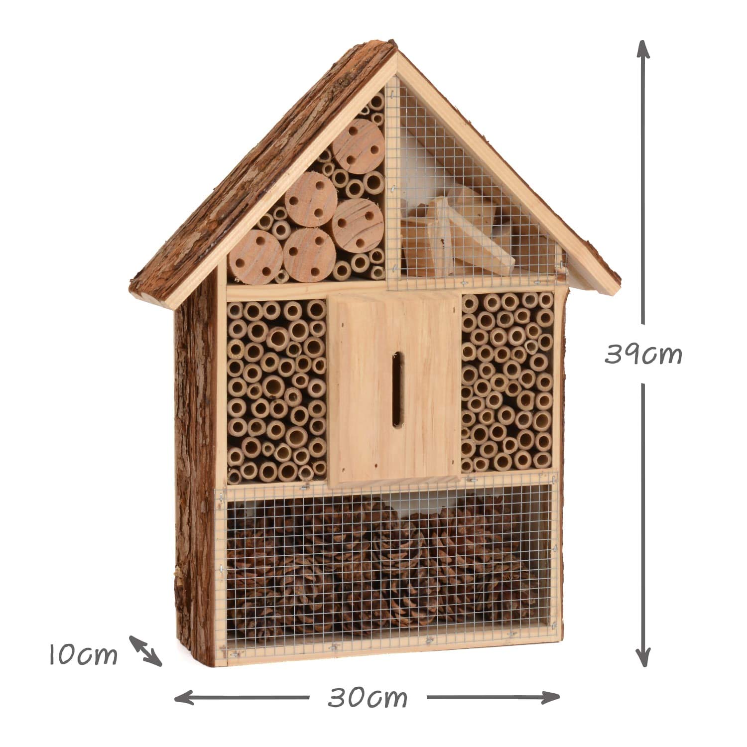 CKB LTD - Gran hotel de madera natural para abejas, mariquitas, mariposas, refugio exterior, jardín, hogar, hogar, hábitat al aire libre, grande, 30 x 10 x 39 cm