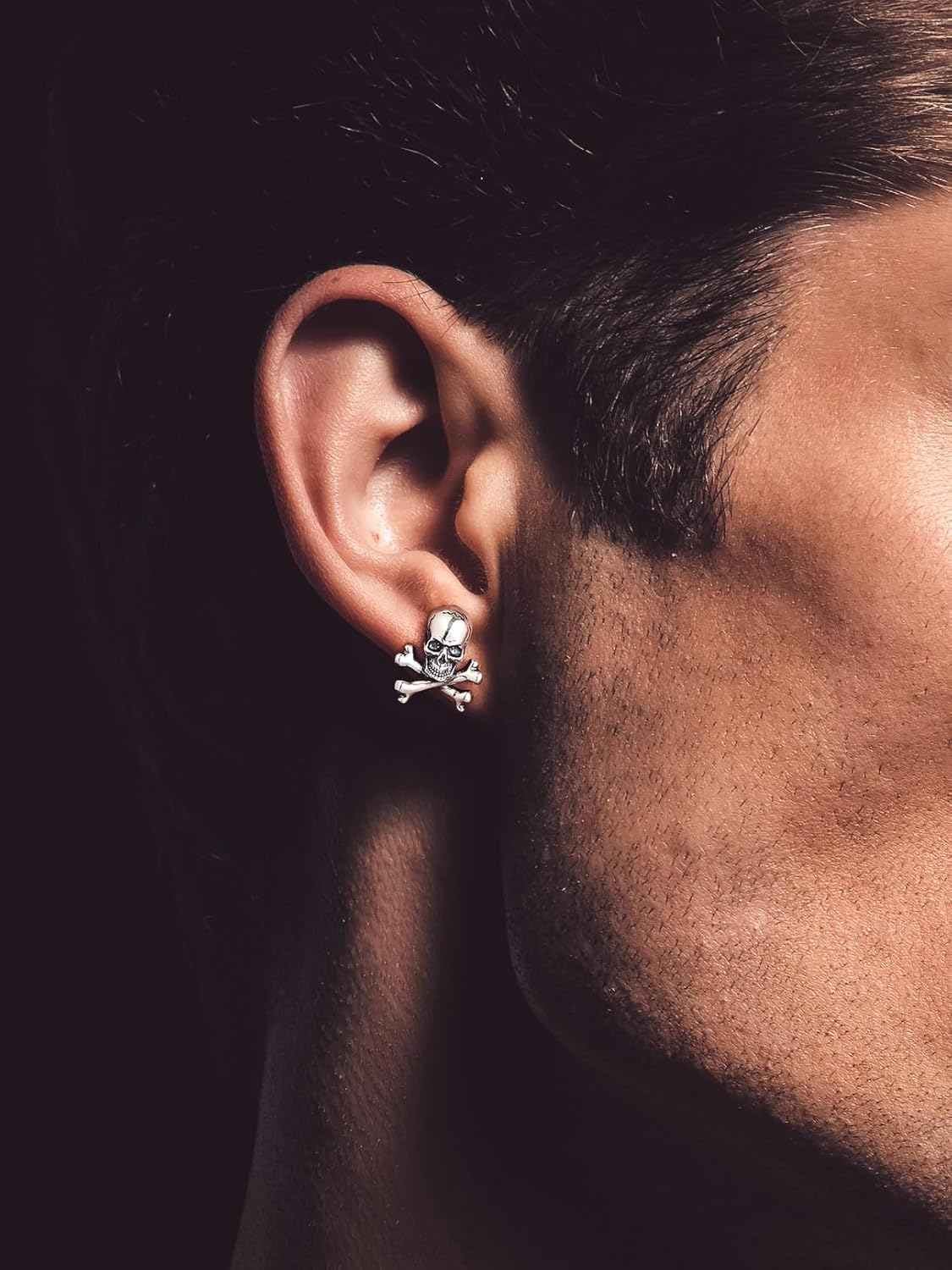 Bandmax 925 Sterling Silver Skull Stud Earrings Hoop Earrings for Women Men Punk Gothic Halloween Skull Skeleton Earring Studs Hoops