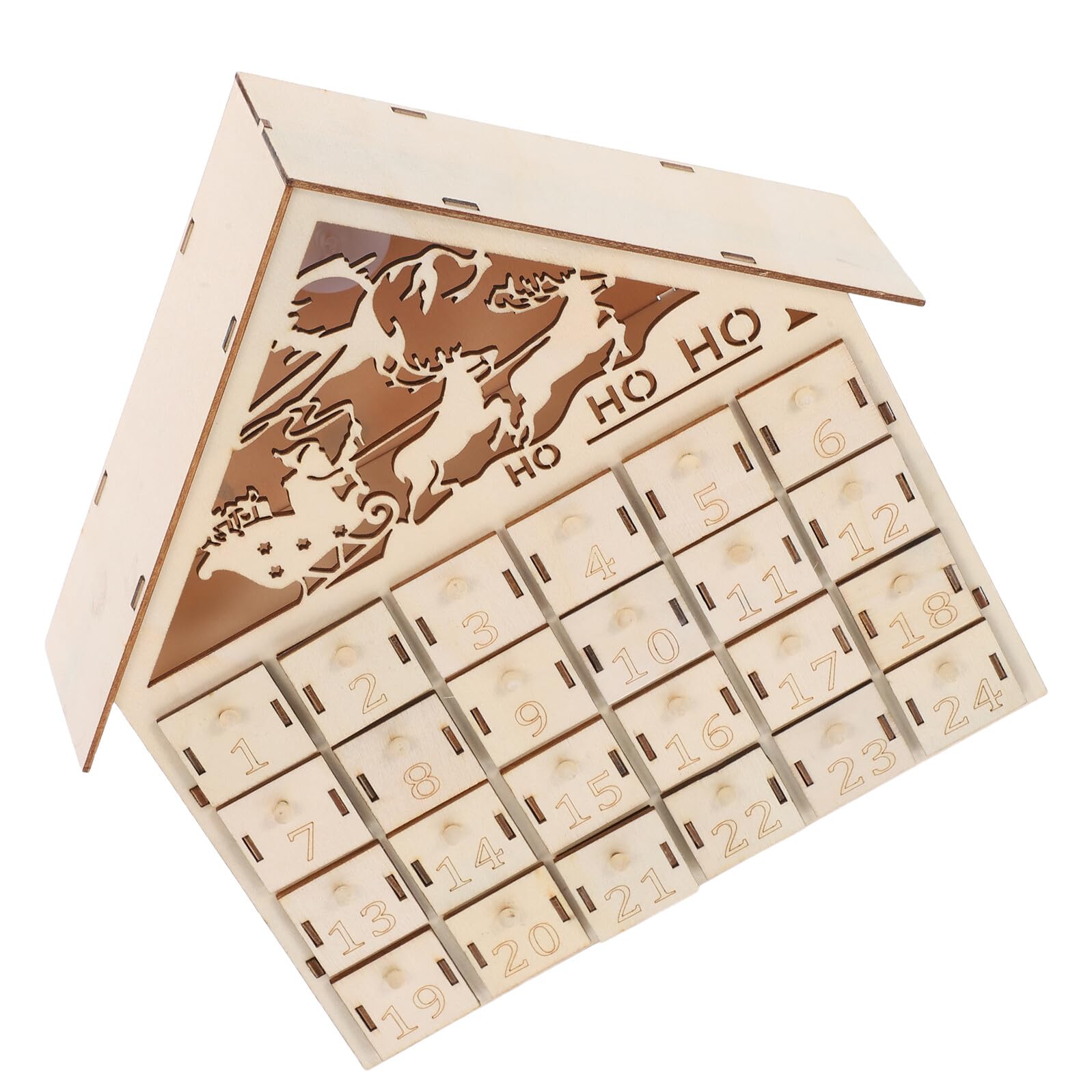 DIY Adventskalender Schublade Hölzerner Weihnachtskalender Hölzerne Adventsboxen Weihnachtssüßigkeitenboxen Beleuchteter Adventskalender Beleuchtetes Holzhaus Beige