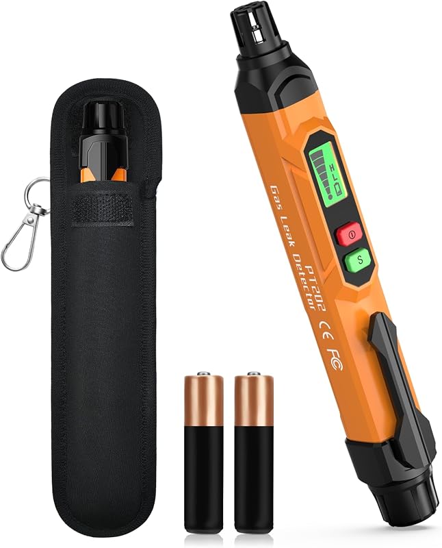 Gas Leak Detector, PT202 Portable Natural Gas Leak Alarm Locate Gas Leaks of Combustible Gases Like Methane, LPG, LNG, Fuel for Home(Includes Battery x2 & Carrying Pouch) (Orange)