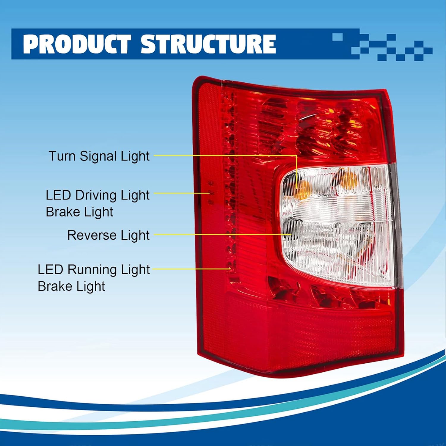 LED Tail Light Fit for 2011-2016 Chrysler Town & Country,Taillight Brake Lamp Rear Light Replacement Driver Passenger Side CH2800198 CH2801198