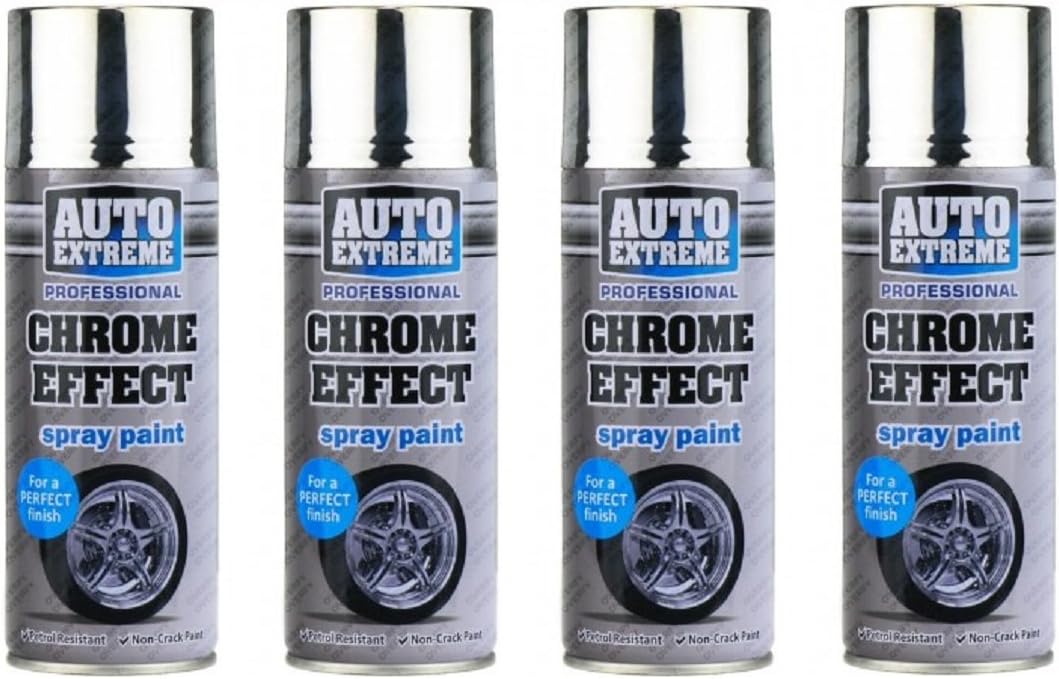 4 X 400ml Chrome Effect Spray Paint Quality Mirror Finish Auto Car DIY Extreme