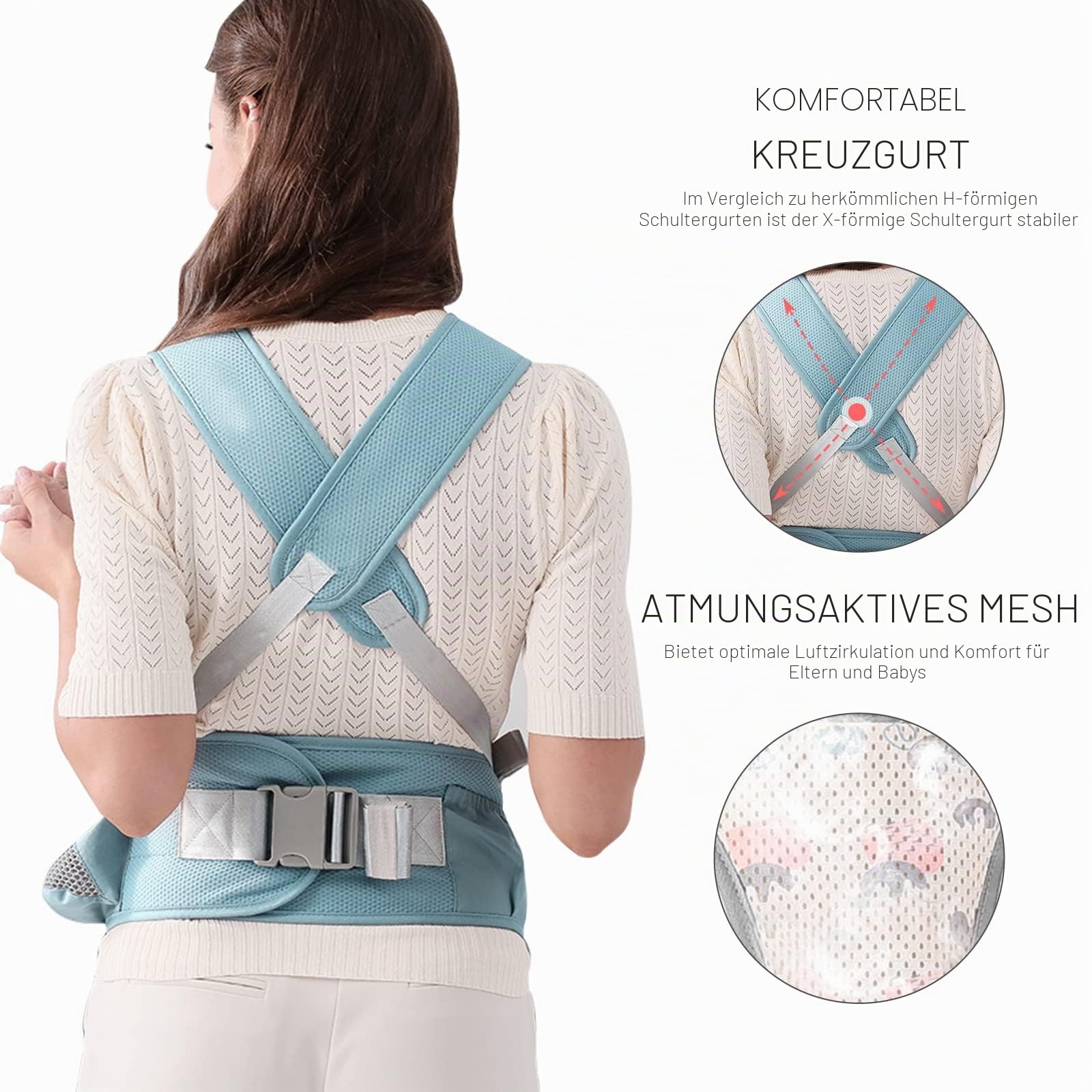 SONARIN Atmungsaktive Einfache Babytrage Hüftsitz,Multifunktionale Babytragetasche Baby Hüftsitz Kindertrage Ergonomische Baby Tragesystem Bauchtrage Rückentrage für 0-36 Monate(Blau)