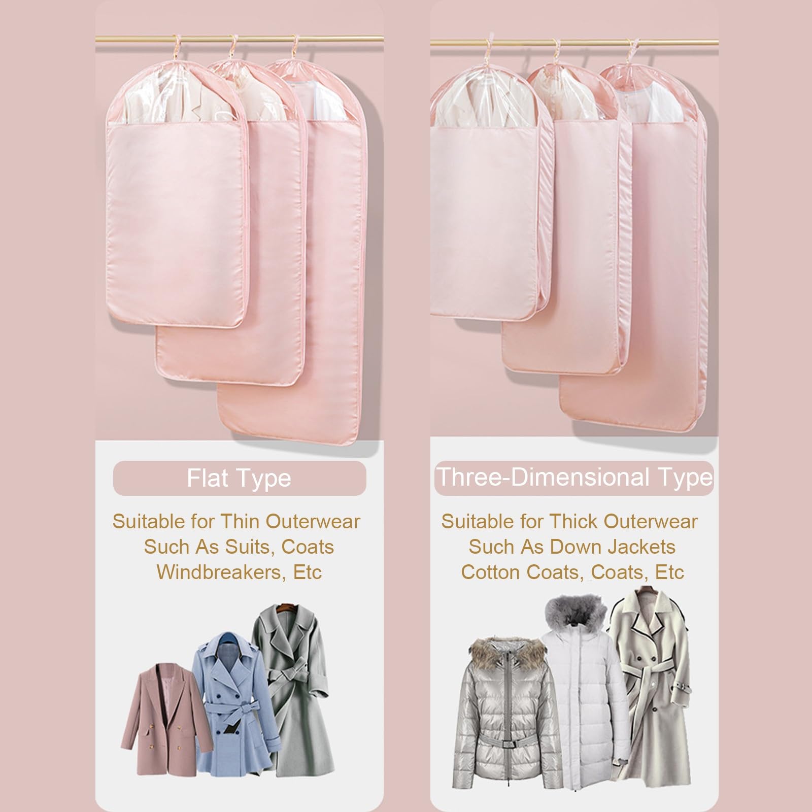 10 Bolsas para Guardar Ropa, Portatrajes Hombre Viaje, Fundas Ropa Armario, para Camisas, Abrigos, Vestidos y Chaquetas de Plumas(Pink,58x150cm/23x59in)