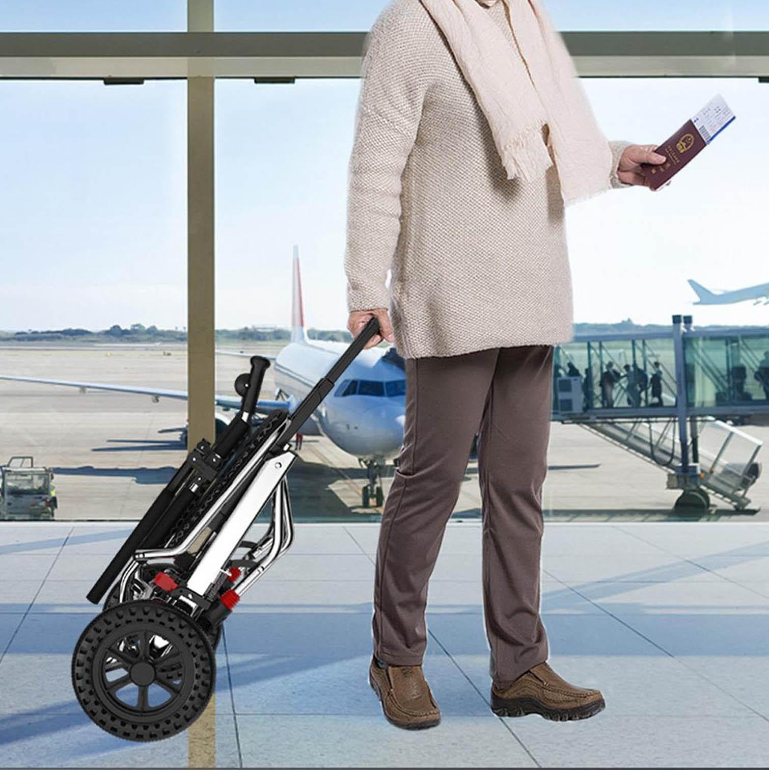 Silla de ruedas de cuidado ligero plegable, silla de ruedas portátil para adultos y ancianos, silla de ruedas de doble freno de aleación de aluminio, asiento de 45 cm, carga de 100 kg,Black