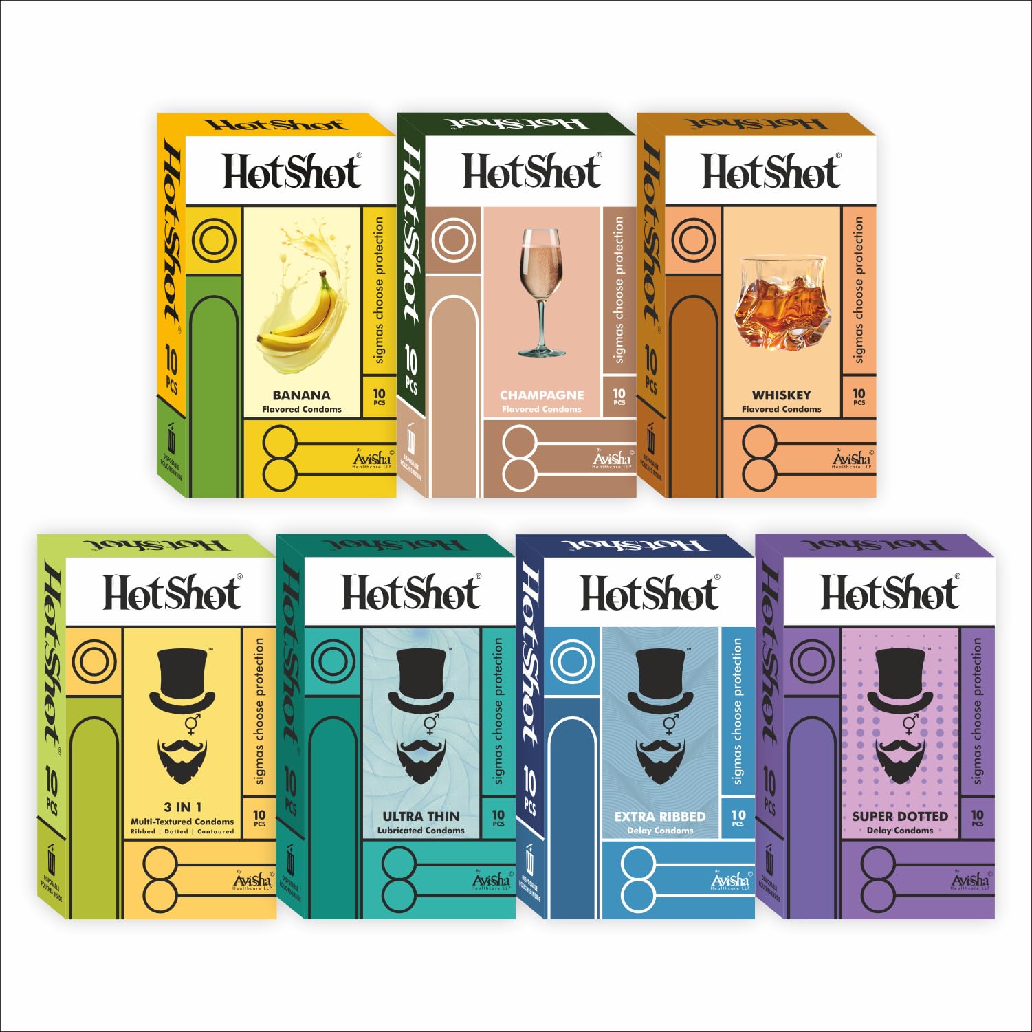 HOTSHOT Combo Condom Pack | 3-in-1, Raised Dotted, Ultra Ribbed, Extra Thin and Assorted Flavors for Men (7 Pack, 70 Pieces)-image-32
