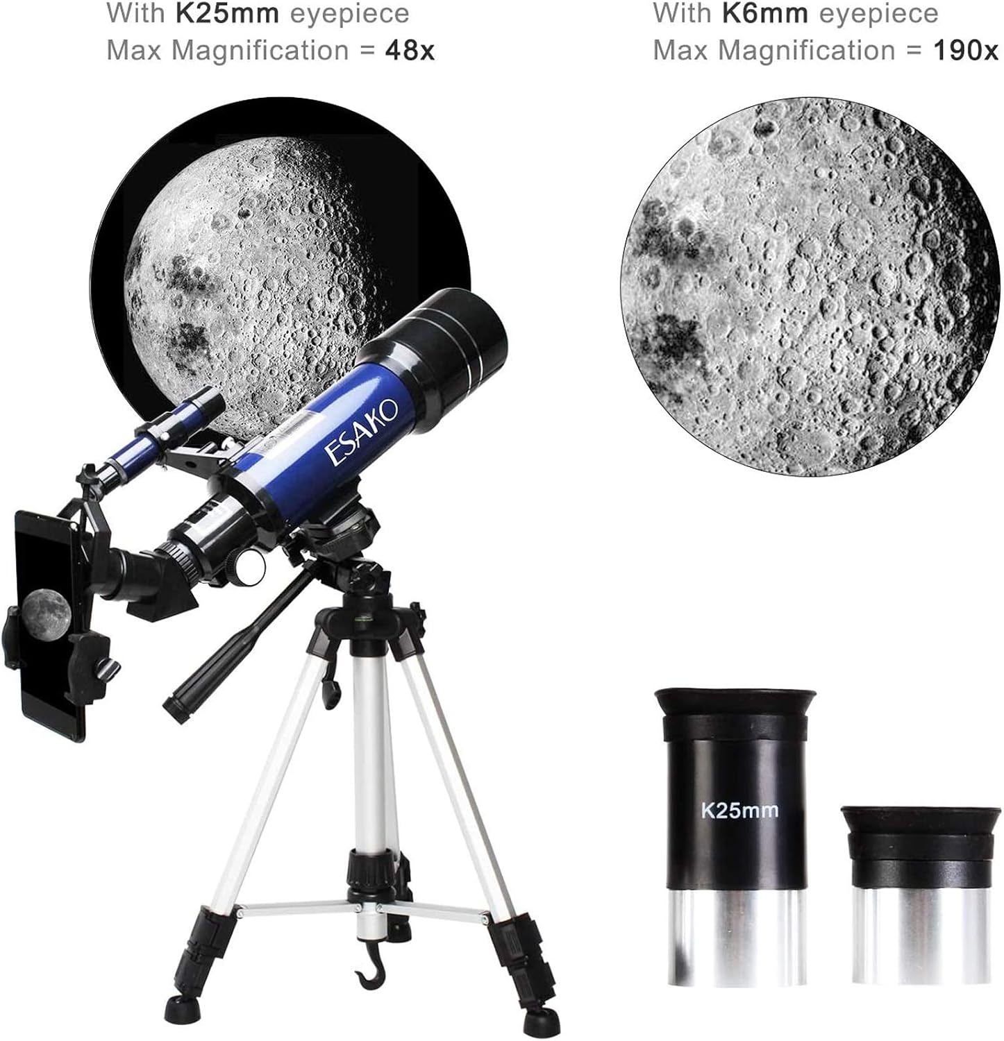 Monocular Telescope, Telescope for Kids Beginners Adult, 70mm Astronomical Refractor Telescope with Adjustable Tripod Finder Scope- Portable Travel Telescope for Kids Children Teens