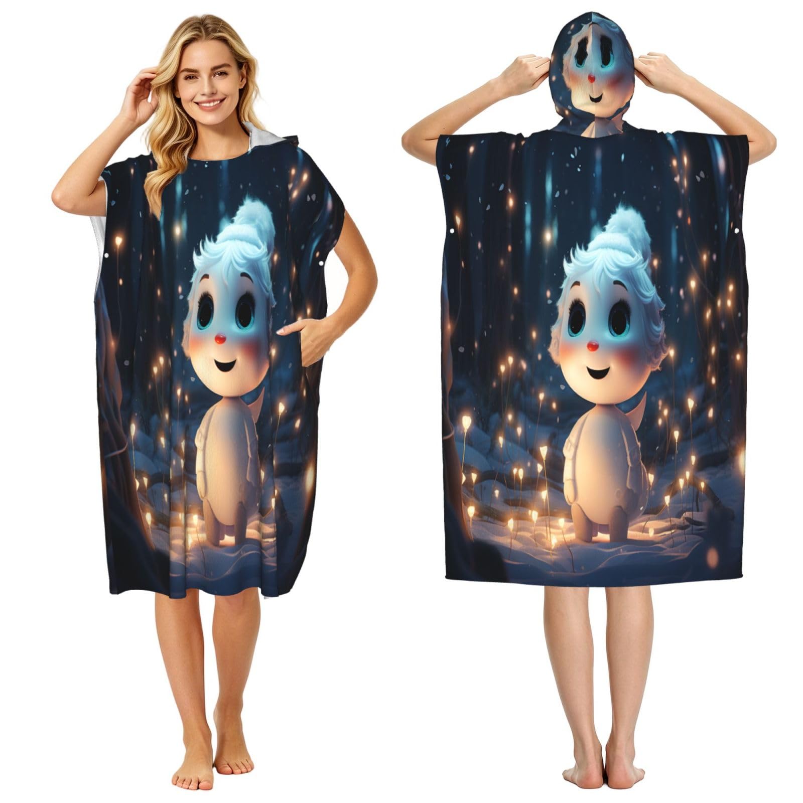 DTHKJNLSF Cute Little Snowman In The Forest Adult Hooded Beach Poncho Towel