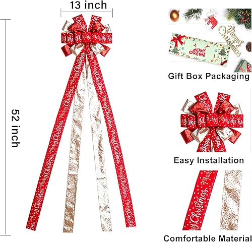 Miniatura 2 de Decoración para árbol de Navidad, lazo de corona de Navidad de 45 x 12 pulgadas, lazo grande de Navidad con letras estampadas para árbol de Navidad,