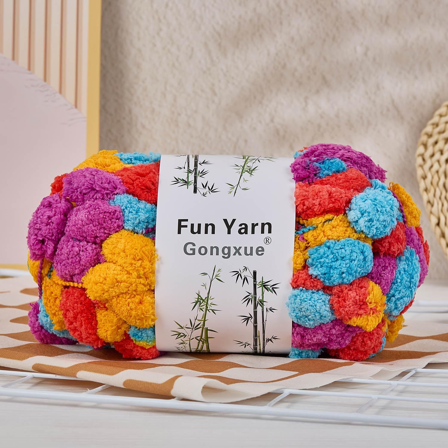 4 Balls Pomp-A-Doodle Yarn,100% Polyester Jelly Bean POM-POM Ball Yarn for Crochet Knitting Blanket Mat Pet Nest 600g (Fresh Colorful)