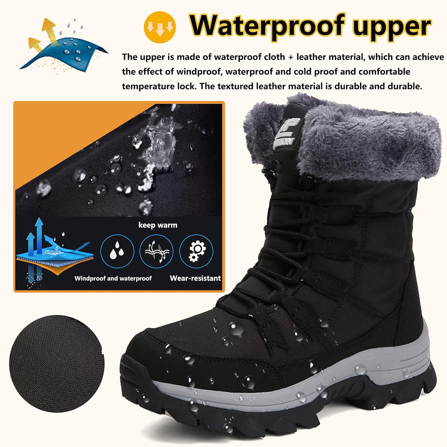 ziitop Womens Winter Snow Boots Waterproof Fur Lined Warm Winter Boots for Women Lace up Mid Calf Outdoor Anti-Slip Shoes for Walking - Image 4
