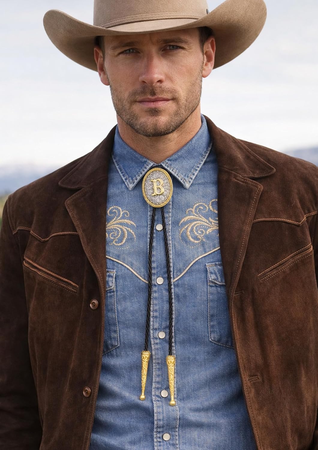 GelConnie Western Ties for Men Gold Bolo Tie Initial Letter A to Z Native American Bola Ties Cowboy Accessories for Men Women - Image 3