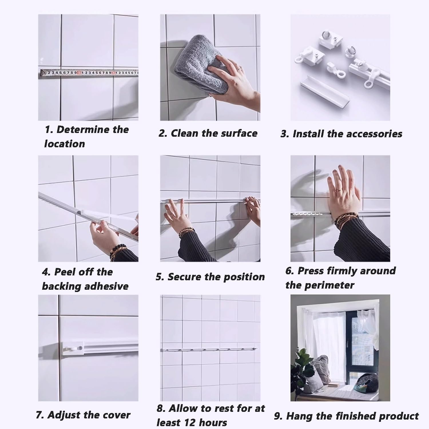 Tringle à rideau adhésive – Support plafond et mur, sans perçage, séparateur de pièce pour la maison, la chambre, la salle de bain, le balcon, 4 m – Installation facile, design polyvalent
