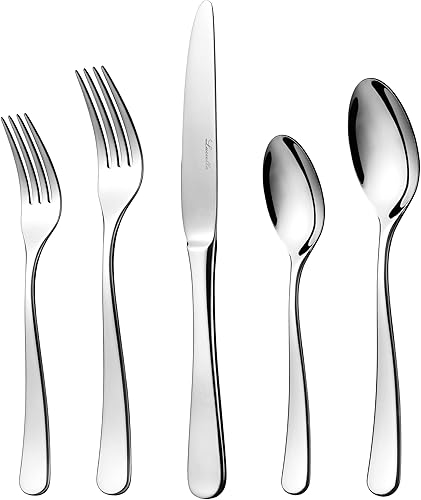 Luciella Tropea - Juego de cubiertos pulidos, 45 piezas de acero inoxidable 1810 prémium con utensilios para servir, acabado de espejo moderno,