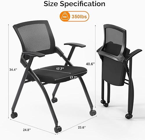 Miniatura 2 de Karl home Silla de oficina plegable ergonómica con cojín grueso, cómoda silla de oficina plegable con brazos y ruedas para reuniones de oficina,
