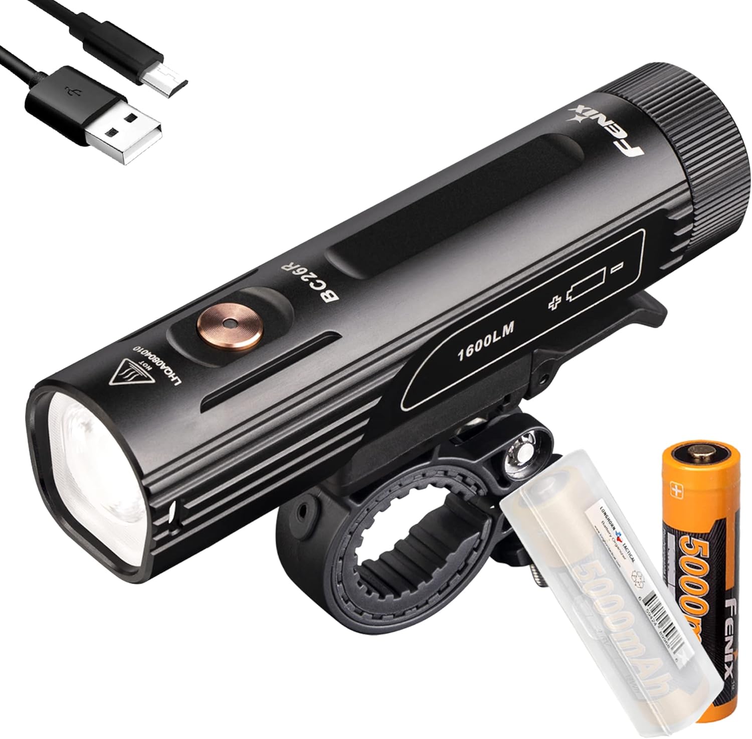 Fenix BC26R Rechargeable Bike Light, 1600 Lumens Super Bright with Dual Power Sources and LumenTac Organizer