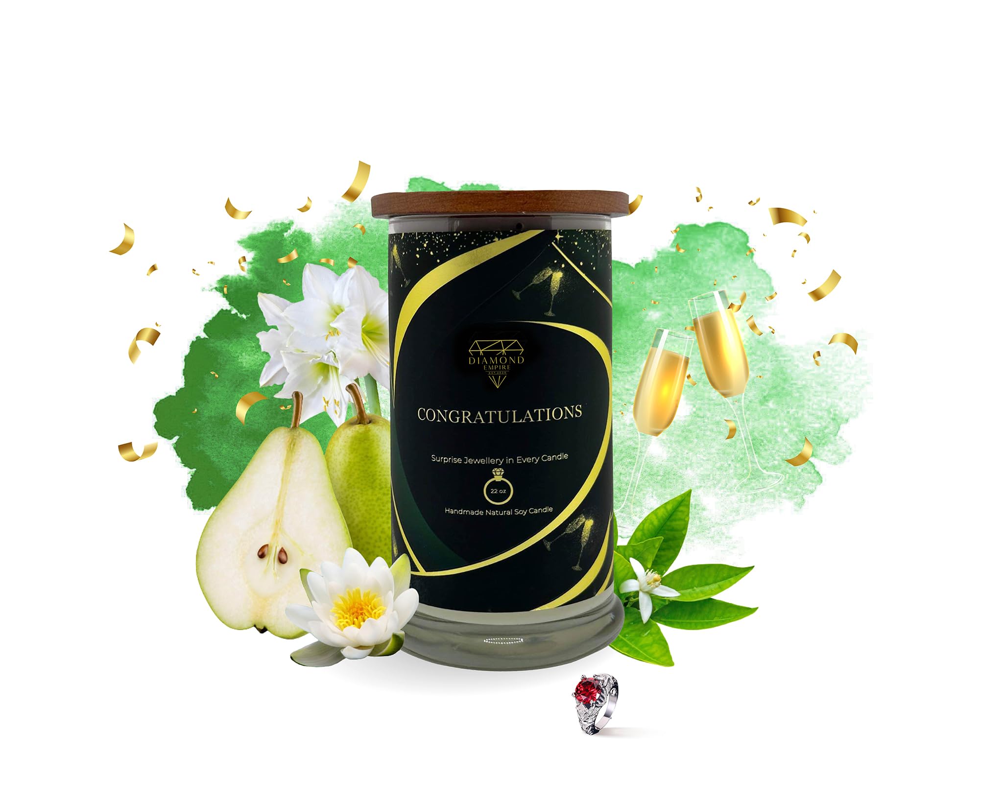 Diamond Empire Congratulations with Surprise Jewellery Inside (Surprise Jewelry Valued up to £2,500) 2 Wick Candle (Burn up to 120 H) Ring N/O
