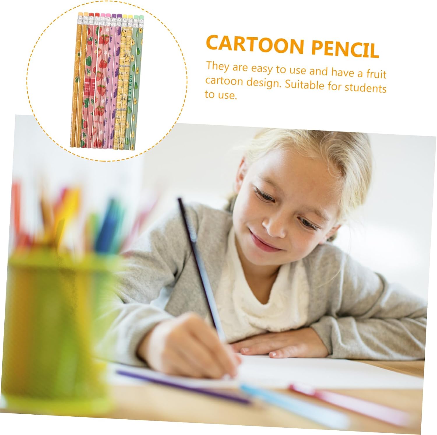24pcs Cute Fruit Themed Pencils for Boy Girl Fun Wooden Pencils with Erasers for School Supplies Art Projects and Rewards for Boys and Girls