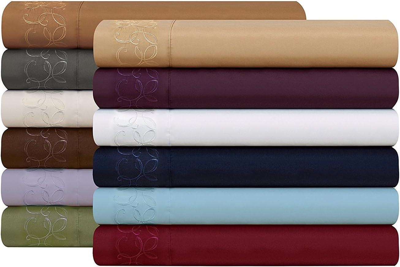 Elegant Comfort 1500 Thread Count Scroll Design Egyptian Quality Luxurious Silky Soft Wrinkle & Fade Resistant 4 pc Sheet Set, Deep Pocket Up to 16" and Colors, Queen Taupe