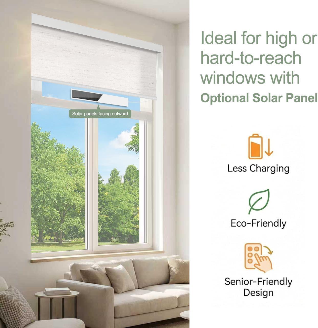 ZSHINE Motorized Roller Shades Rechargeable Light Filtering (82067N)