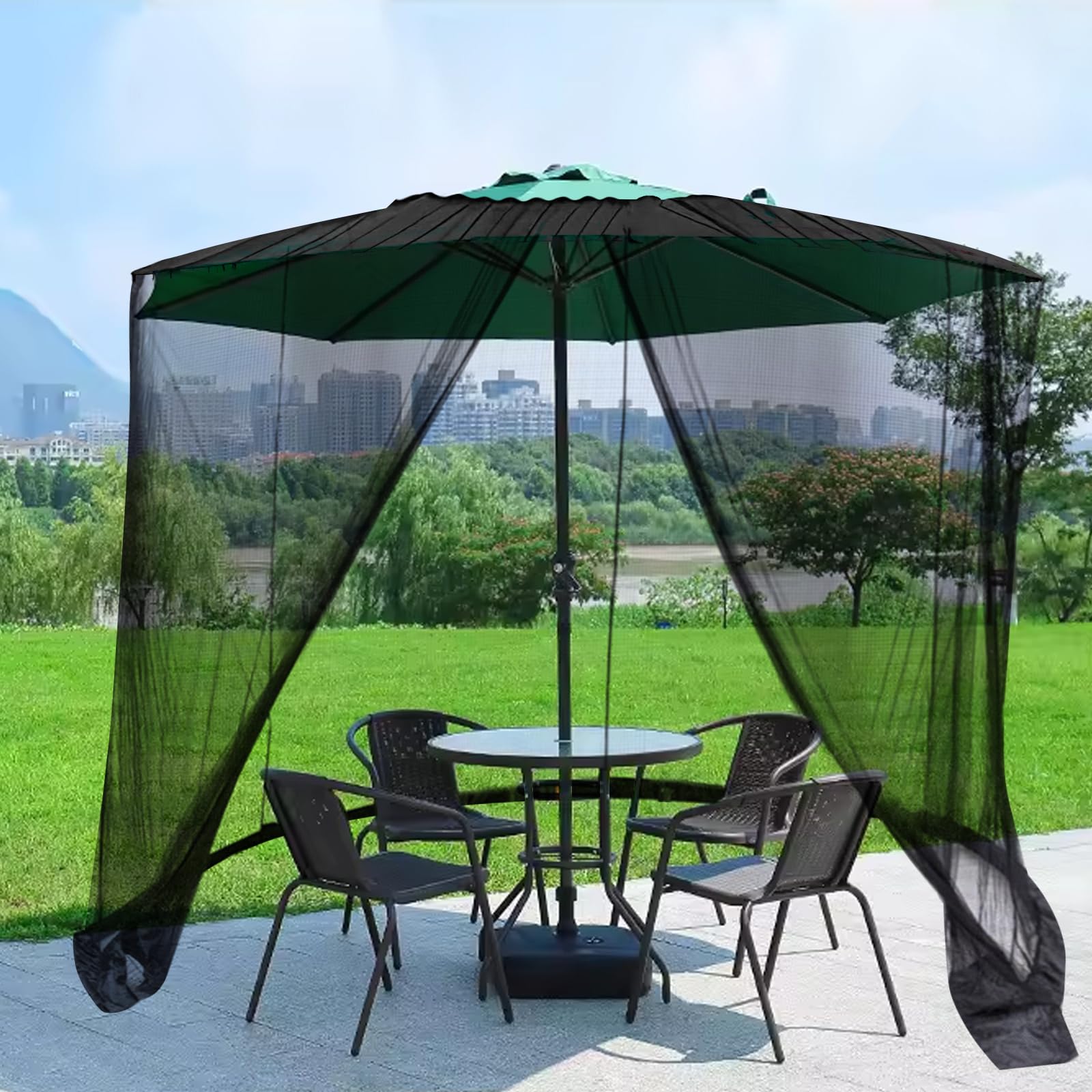 Zanzariera per ombrelloni, esterni, da 250 – 300 cm, altezza 2,3 m, zanzariere regolabili con base riempibile, chiusura lampo, antivento e antizanzare