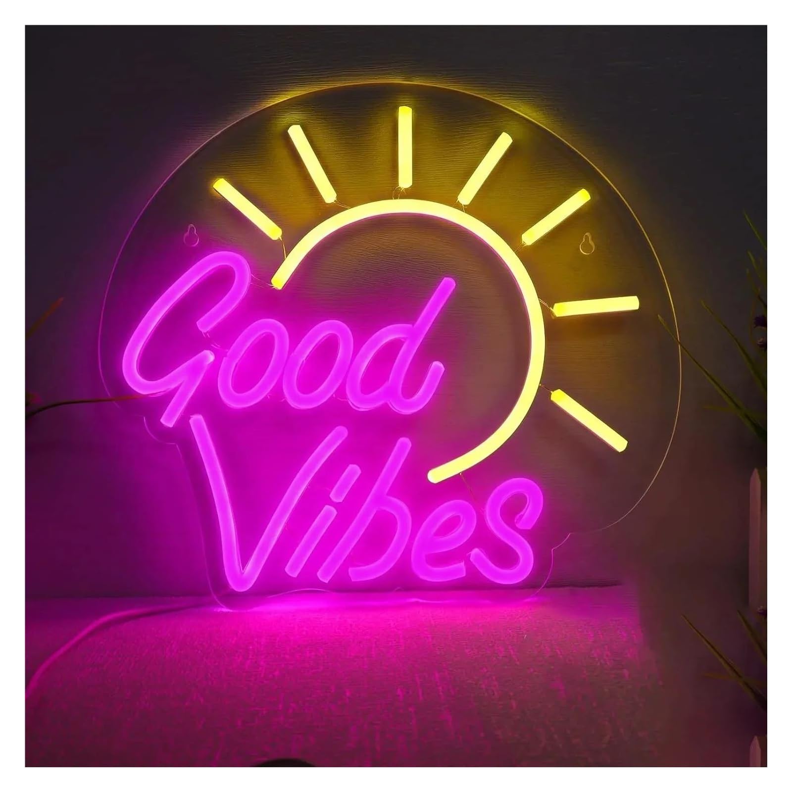 SHOUXI Sign Lamp Good Vibes Neon Signs for Wall Decoration Applicable Room Decoration Gaming Rooms Birthday 30x32.5cm