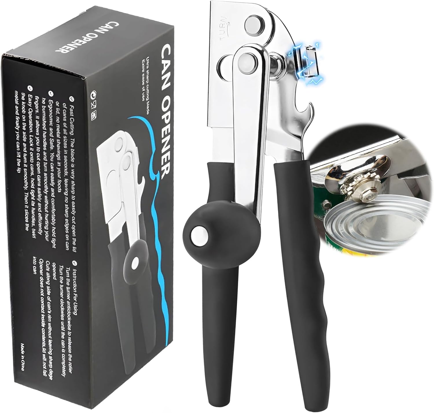 Commercial Can Opener Manual Heavy Duty Stainless Steel Handheld Smooth Edge Can Opener for Seniors for Kitchen