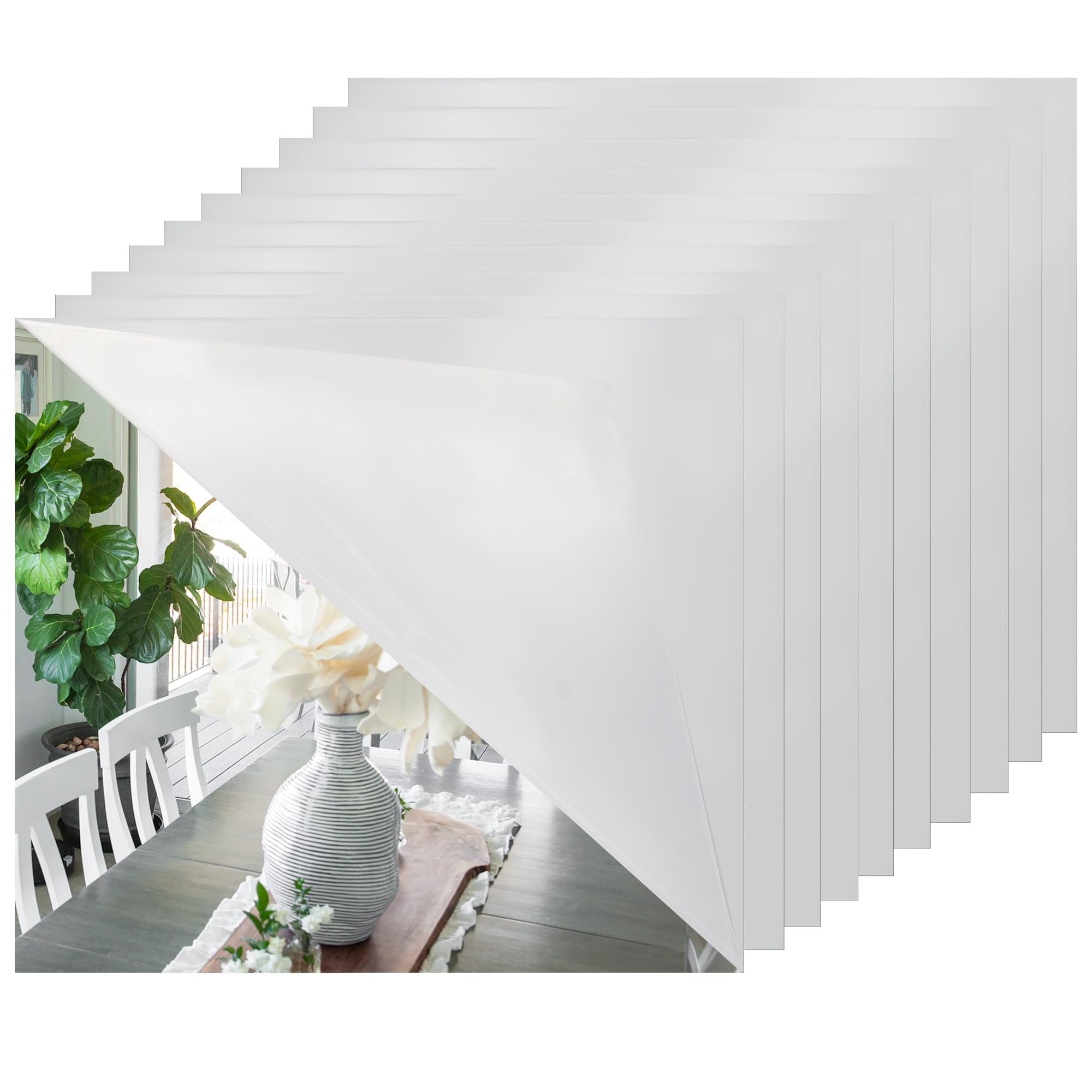 Thick HD Acrylic Mirror Sheet Set - Glassless Peel and Stick on Mirrors for Wall - Bedroom, Bathroom, Living Room, Ceiling, Home Gym Mirror Tiles Self Adhesive - Rectangular, 11" x 12", 8 Pack