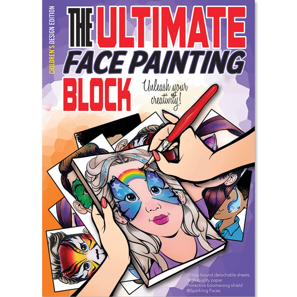 Sparkling Faces Face Painting Practice Block - Childrens Edition, Face Painting Practice and Display Tool, 50 Detachable Paper Sheets & a Boomerang Shield, A4 Size - 8.27" x 11.69"