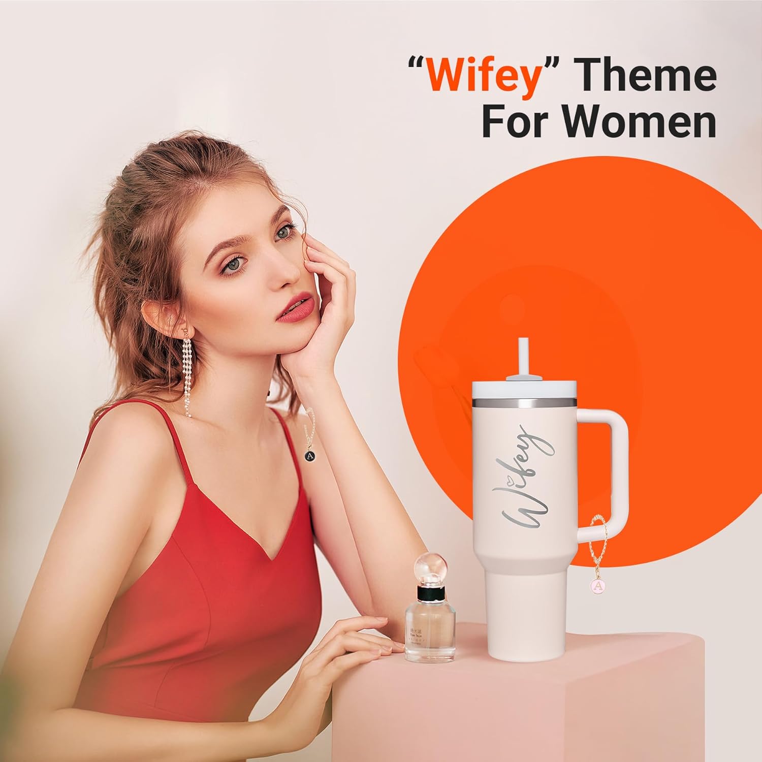 Wifey Hubby 40 oz Tumbler Cup for Couples with Handle Lids Straws Letter Charm Accessories 2 Pack Wedding Gifts for Couples 2024 Engagement gift Bridal Shower Gift for Bride Groom Newlyweds - Image 4
