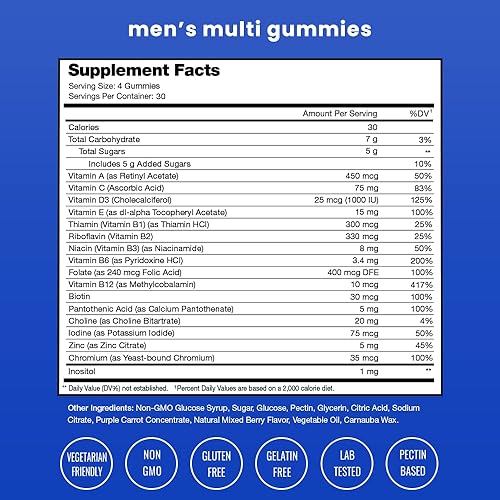 Miniatura 2 de Gomitas multivitamínicas para hombre Vitaminas A, B, C, D, E, biotina, ácido fólico, multivitamínico diario para hombres Multivitamínicos