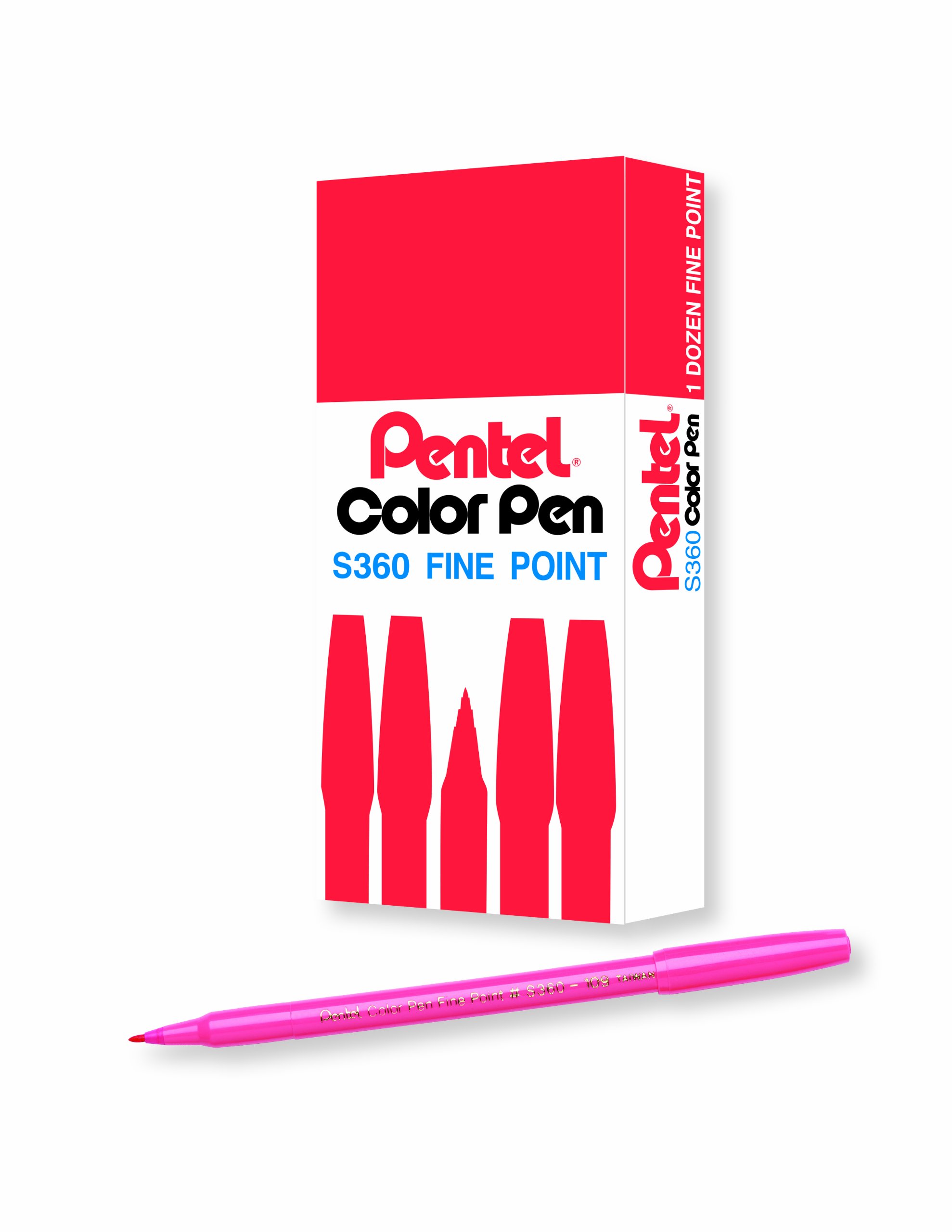 Pentel Arts Color Pen, Pink, Box of 12 (S360-109)
