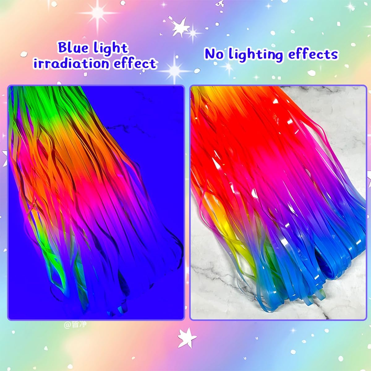 3 Pack Glow in The Dark Party Supplies 3.28x6.56Ft Rainbow Macaron Blacklight Reactive Fluorescent Foil Fringe Curtain for Glow Party,Photo Booth Prop Backdrop Streamer,Neon Party Decorations - Image 2