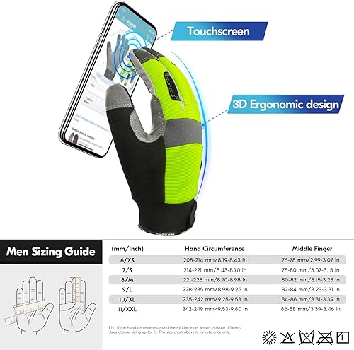 Miniatura 6 de Vgo... 1 par de guantes de trabajo para clima frío de 41.0 F41F para hombre, guantes de trabajo cálidos de invierno, colores de alta visibilidad