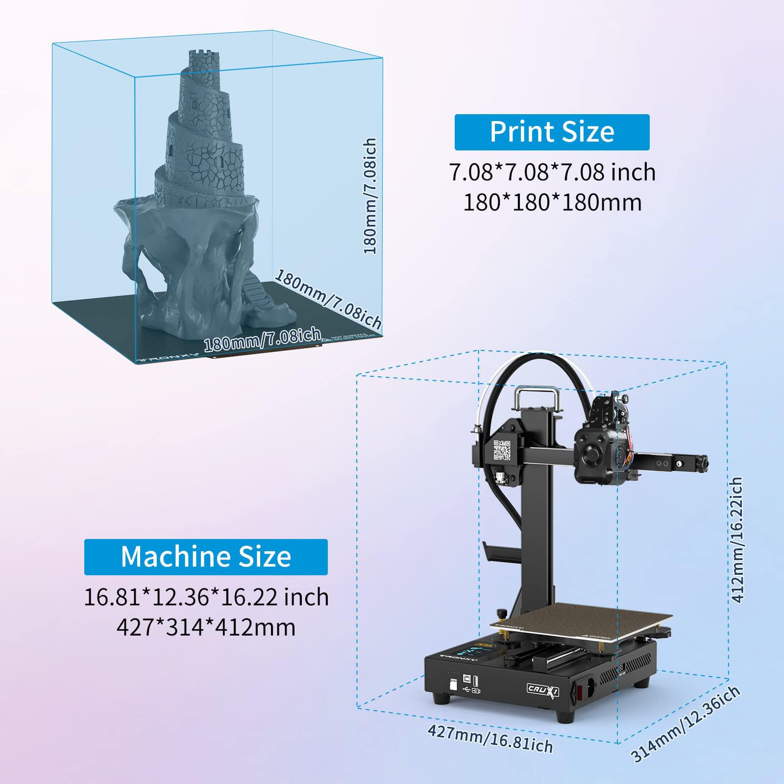 TRONXY CRUX 1S Mini-3D-Drucker, Hochgeschwindigkeits-Klein-3D-Drucker für Anfänger, 275 °C Direktextruder, Doppel-OSG15-Führungsschiene, Druckgröße 180x180x180mm