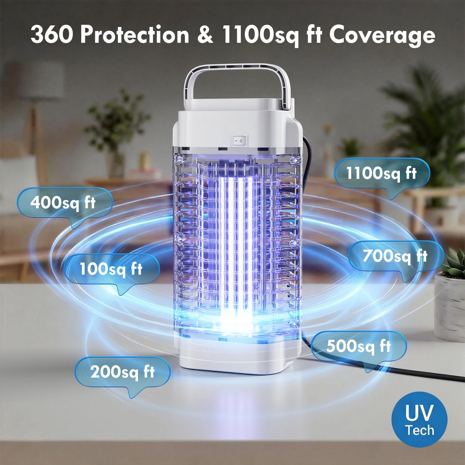 Mata Mosquitos electrico, lampara antimosquitos,Matamoscas eléctrico UV de 4200 V y 18 W, Captura Doble eficaz: luz UV + Efecto térmico, Amplio Alcance de 140㎡,para Interiores y Exteriores