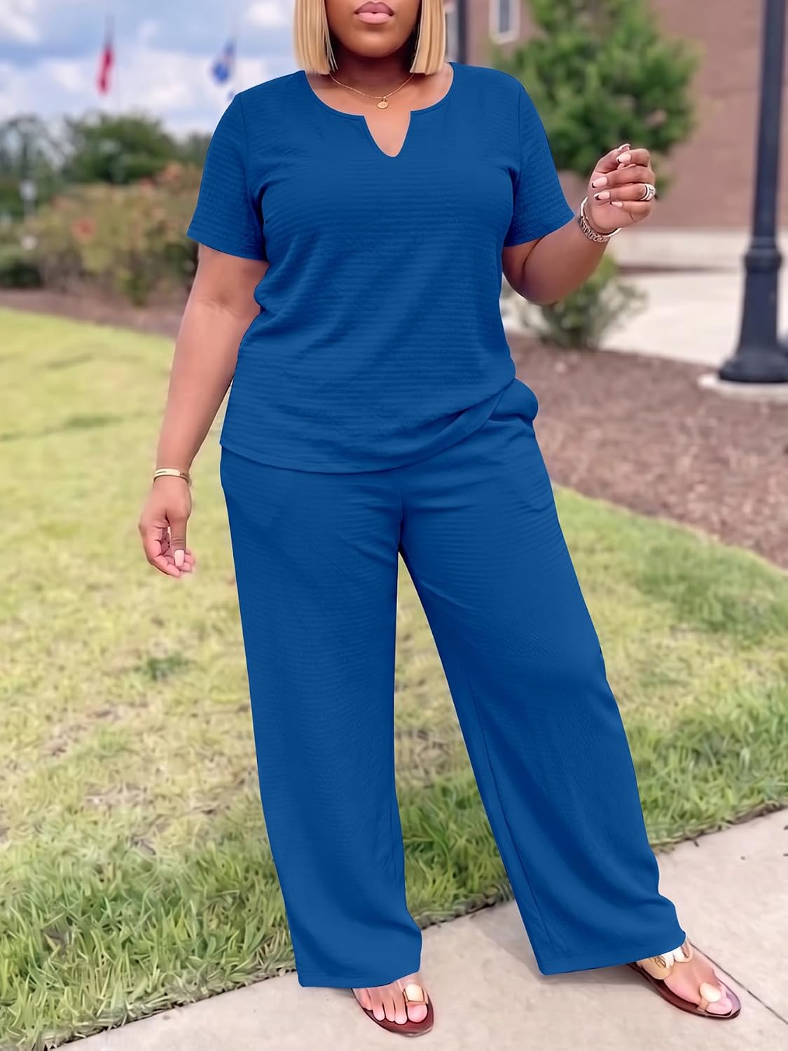 HBQ Two Piece Sets For Women Lounge Plus Size Summer Oufits,Blue,3X image 3