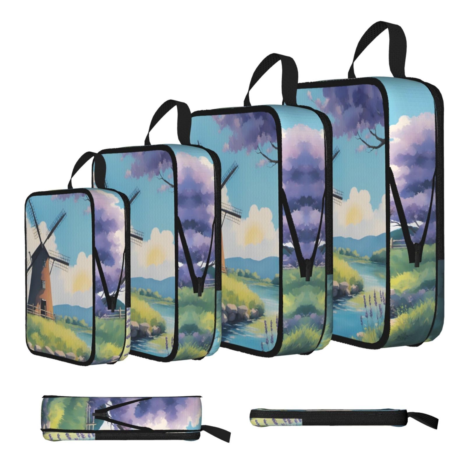 Sxzvvbn Black Beautiful River Windmill Compression Packing Cubes 4 Piece Set