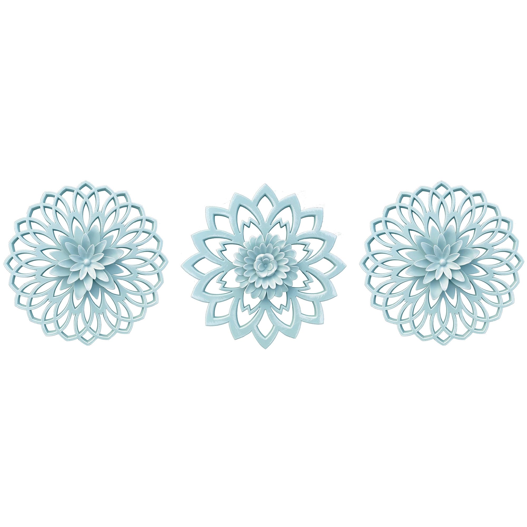 PREMIUS 3 Piece Floral Plaque Wall Decor Set, Blue, 10 Inches