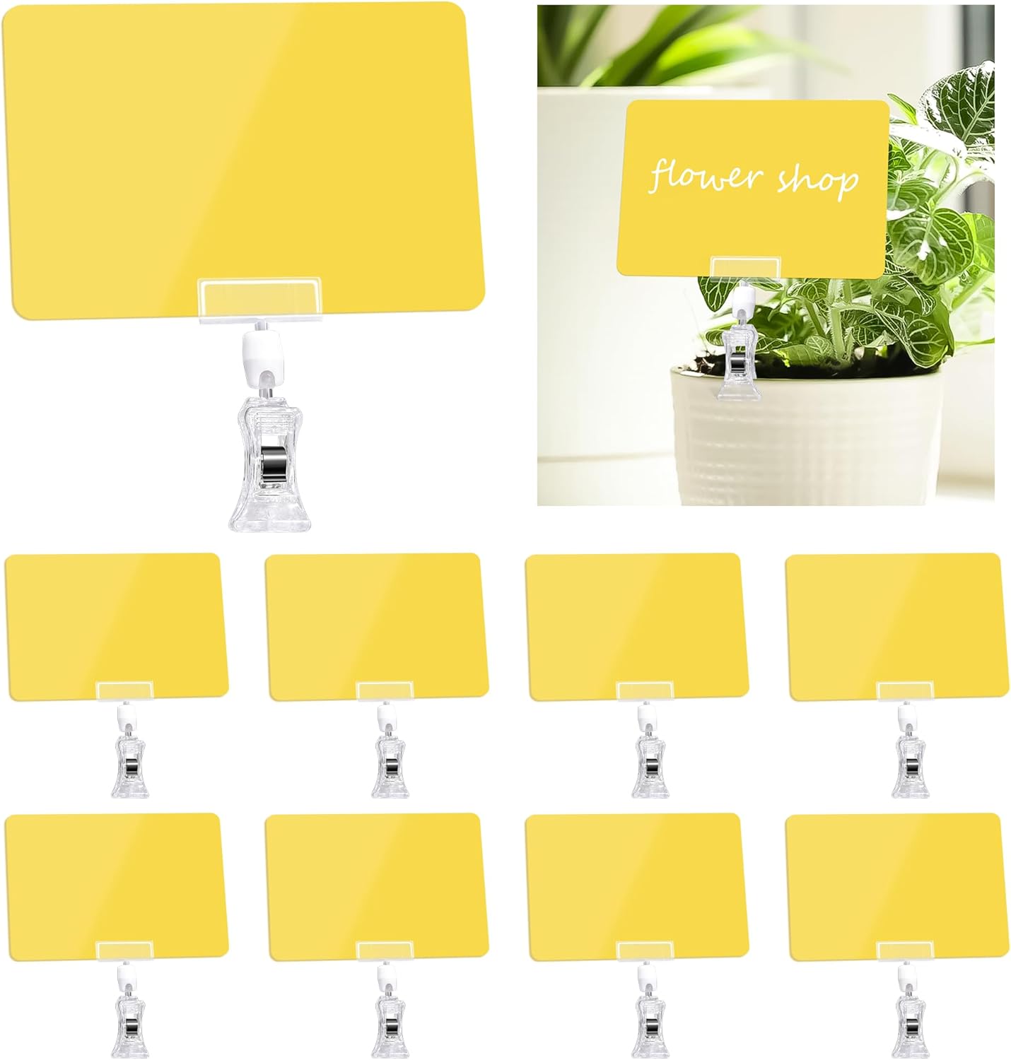 Mlici 12pcs Sign Clips for Display, 4.1x5.8 Inches Retail Sign Holder with Clamp, Clip on Signs for Display, Rotating Double Head Display Clips for Store, Food, Shelves Signs Displays