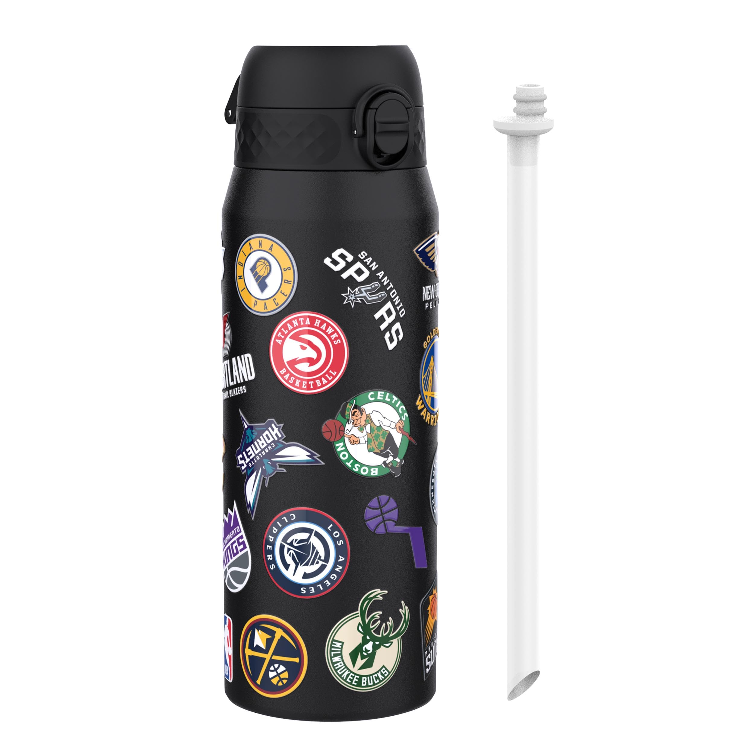 Ion8 NBA Multi Teams Sports Thermal Water Bottle with Removable Straw, 750ml/24oz, Leak-proof Insulated Drinking Bottle, Easy to Open, Secure Lock, Dishwasher Safe, Flip Cover, Metal Bottle