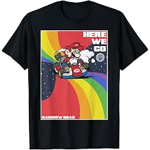 Mario Kart Pride Mario Here We Go Rainbow Road Poster T-Shirt Small