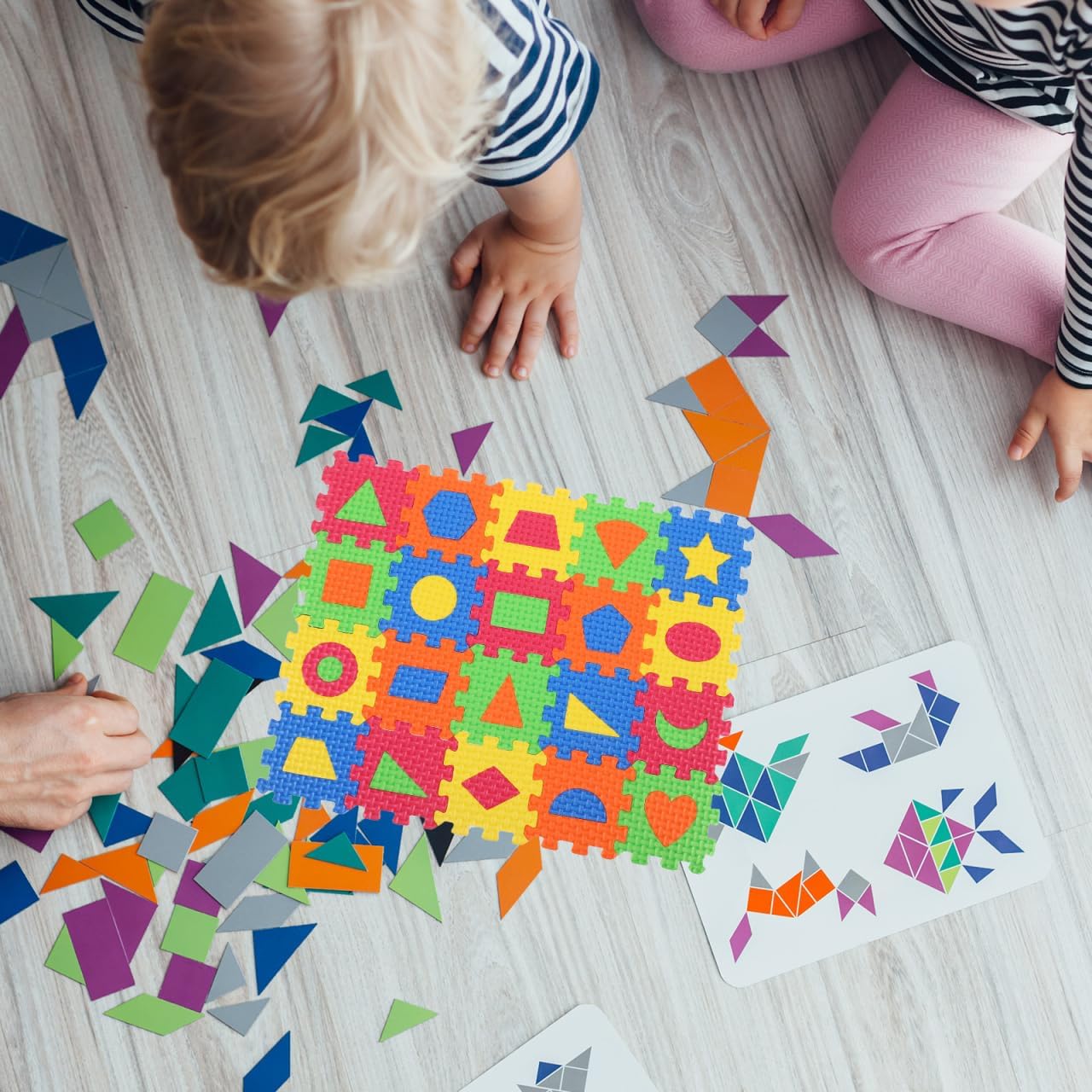 DECHOUS 60pcs Interlocking Foam Floor Mats Baby Foam Play Mat for Floor 2.16 X 2.16 X 0.19 in Geometric Puzzle Tiles Washable Reusable Crawling Pad for Nursery Playroom Indoor image 2