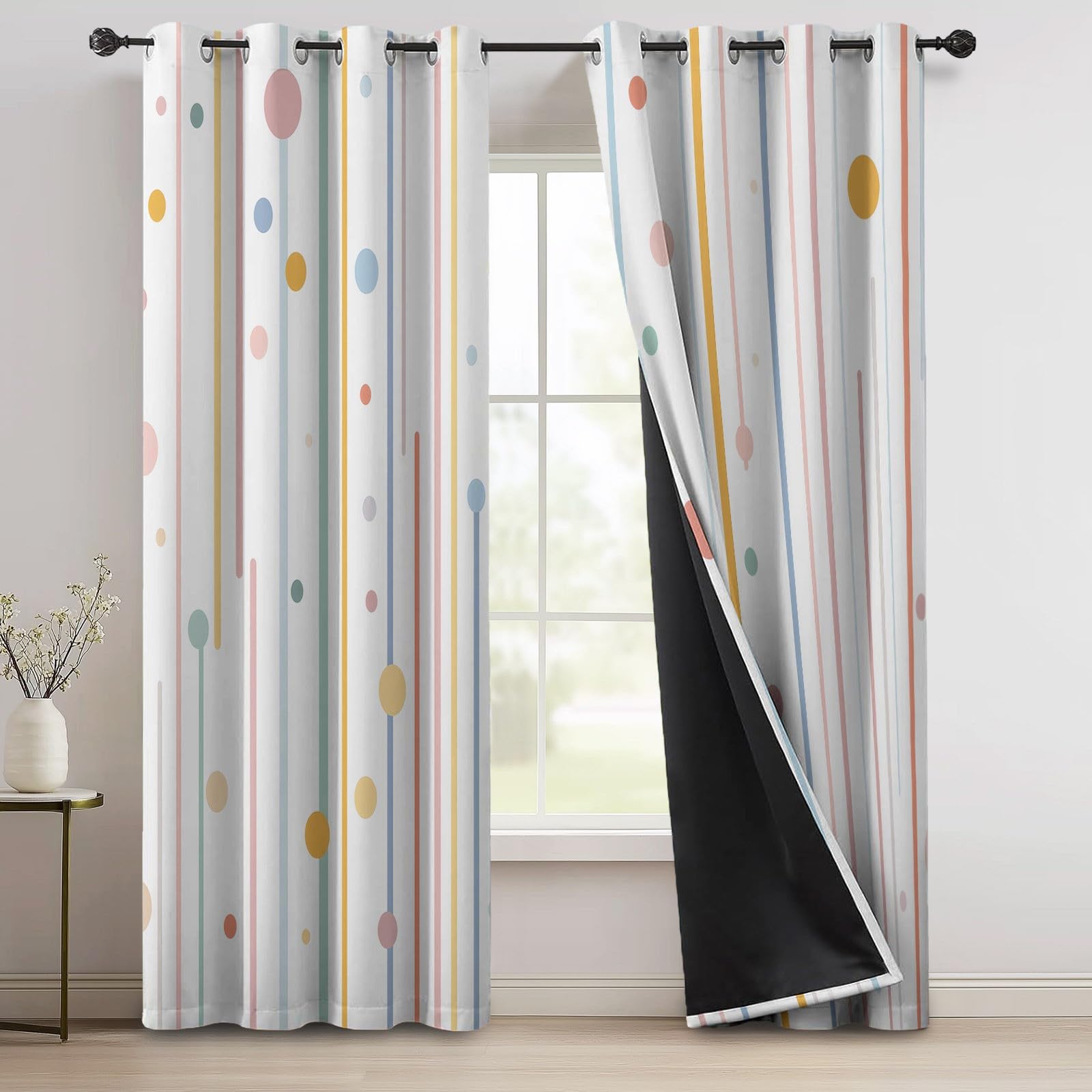 Verdunkelungsvorhänge H215 x B110 cm 2 Paneele, Geräuschreduzierung & Wärmeisolierung Minimalistisch Modisch Streifen Punkte Vorhänge Blickdicht für Schlafzimmer Wohnzimmer Kinderzimmer, Weiß