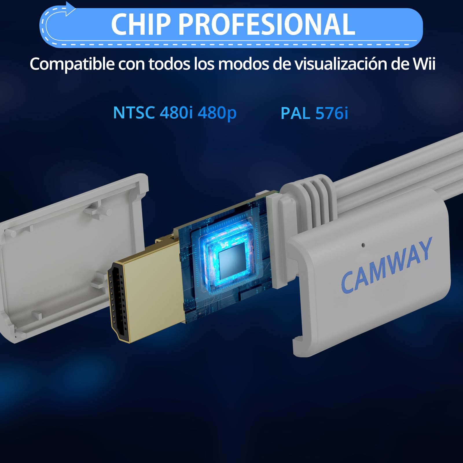 CAMWAY Adaptador Wii HDMI 1080P/720P, Convertidor de Wii a HDMI con Cable HDMI de 150CM Integrado, Compatible con Nintendo Wii/HDTV/Monitor NTSC, PAL, Plug and Play