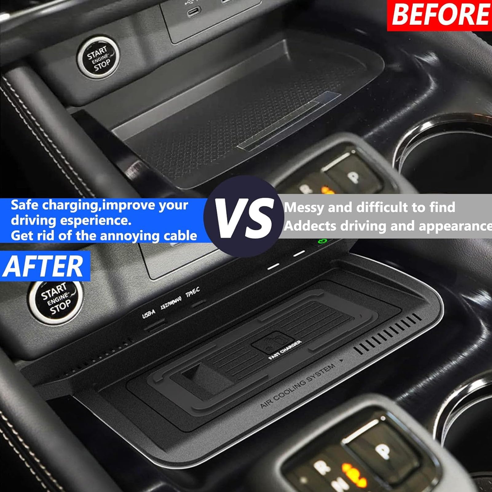 Cargador De Coche Inalámbrico para Nissan X-Trail Rogue S,SV,SL,2021-2023 Cargador De Teléfono Inalámbrico para Coche Panel De Consola Central Cargador Inalámbrico para Todos Los Teléfonos Qi