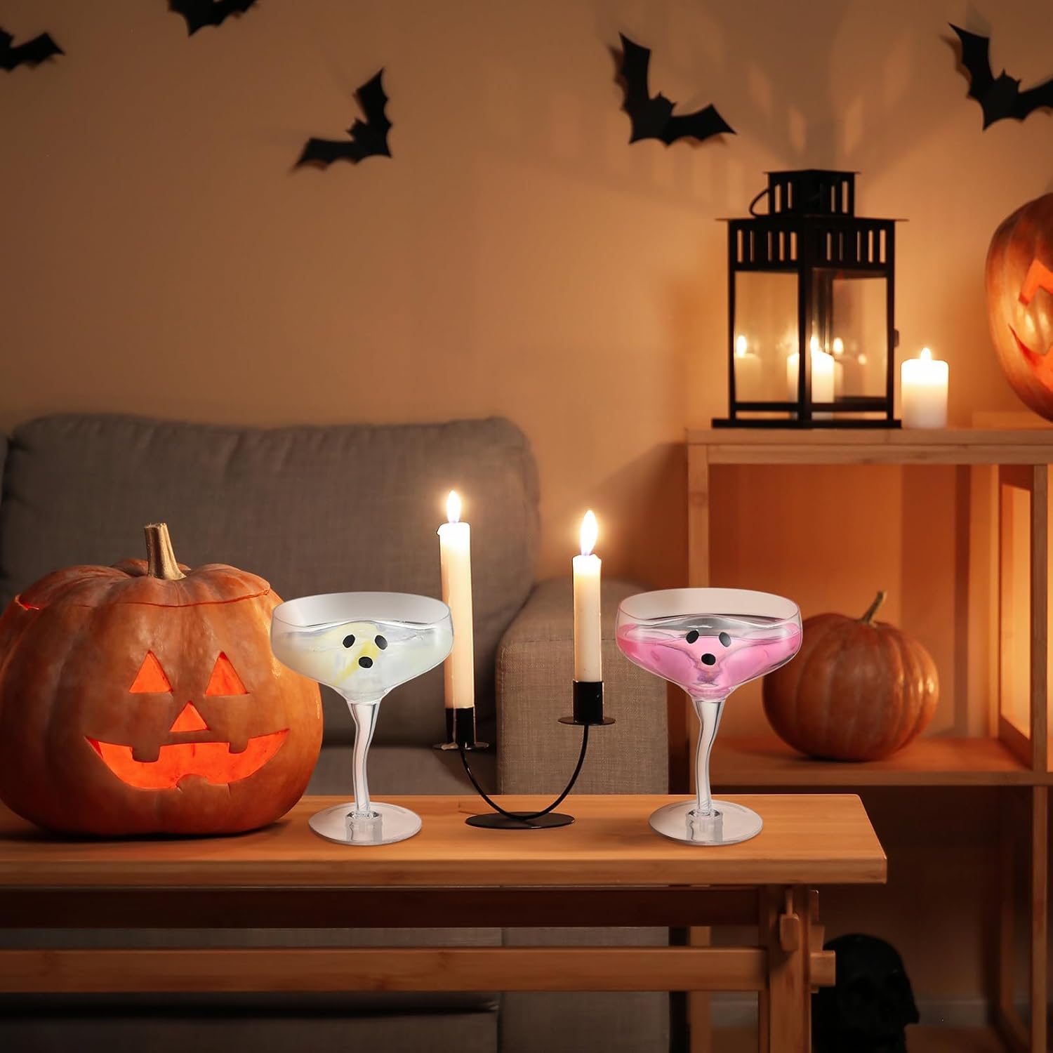 Baderke 4 Pcs Ghost Margarita Glasses 13 oz Halloween Ghost Wine Glasses Reusable Cocktail Drinking Cups for Halloween Holiday Party (Clear)